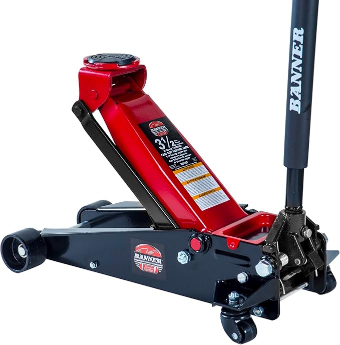 Blackhawk B6350 Black/Red Fast Lift Service Jack - 3.5 Ton Capacity, 28 1/2" L x 13 3/4" W x 6 1/2" H