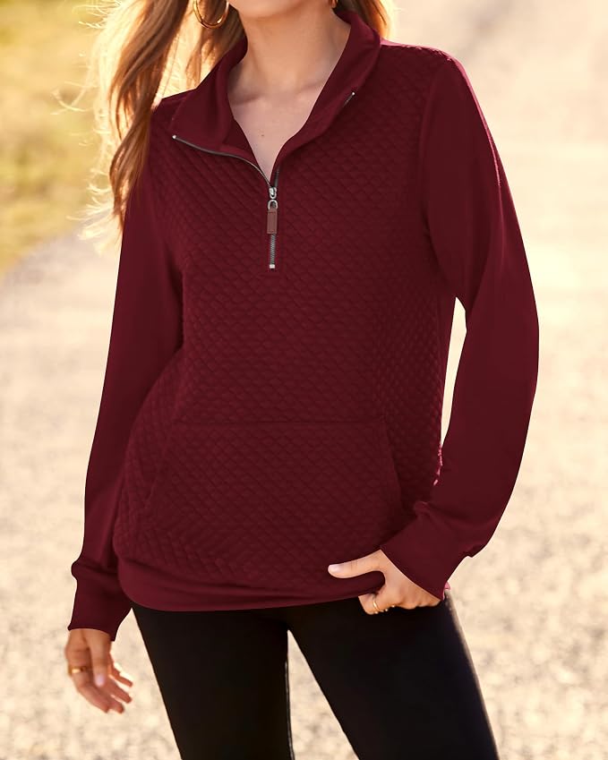 BTFBM Women Fashion Quilted Pattern Lightweight Zipper Long Sleeve Plain Casual Ladies Sweatshirts Pullovers Shirts Tops