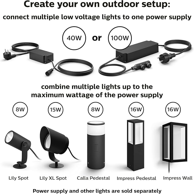 Philips Hue Lily Outdoor Smart Spotlight Base Kit, 3 Pack, White and Color Ambiance LED Walkway Lights, Low Voltage Landscape Lighting, Requires Bridge, Control with App & Voice, Weatherproof
