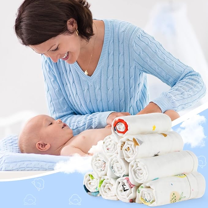 Chumia 20 Pack Baby Muslin Burp Cloths Baby Wash Cloths with Sensitive Skin 6 Layer Cotton Face Towels Bath Towel Absorbent for Toddler Kids Shower,10 x 10 Inch