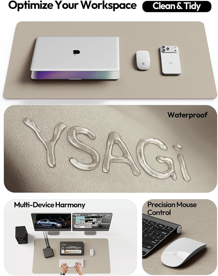 YSAGi Desk Protector&Blotter, Non-Slip Waterproof Leather Mouse Pad | Shields Scratches, Stains, Spills, Heat & Scuffs; Suede Non-Slip; Easy-Clean; Comfy Writing/Typing, 31.5" x 15.8",Olive Beige