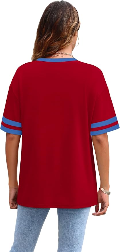 WIHOLL Womens T Shirts Loose Fit Short Sleeve Tees Crew Neck Color Block Summer Tops 2026 Fashion