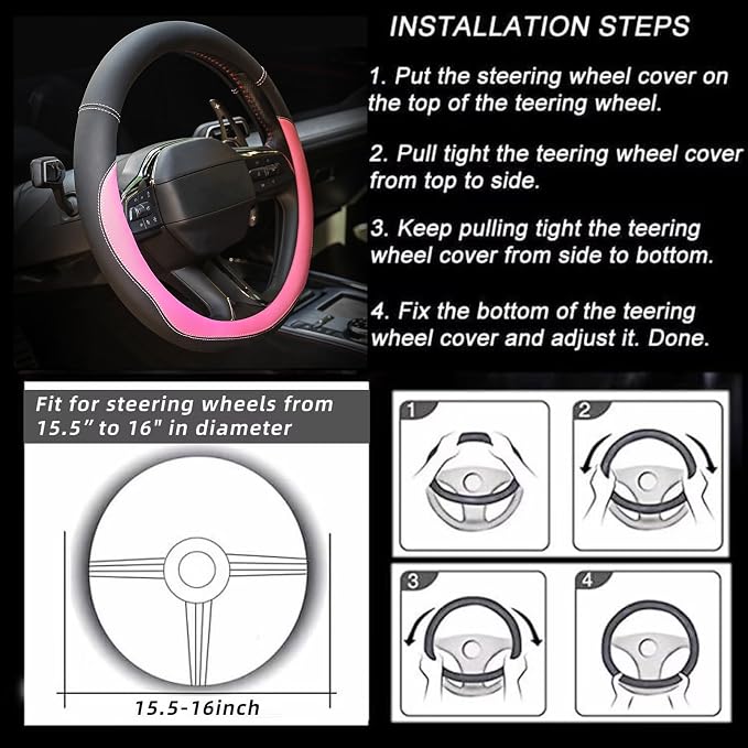 Valleycomfy Microfiber Leather Steering Wheel Cover Large-Size for F150 F250 F350 Ram 4Runner Tacoma Tundra Range Rover Model S X with 15 1/2 inches-16 inches Outer Diameter Pink