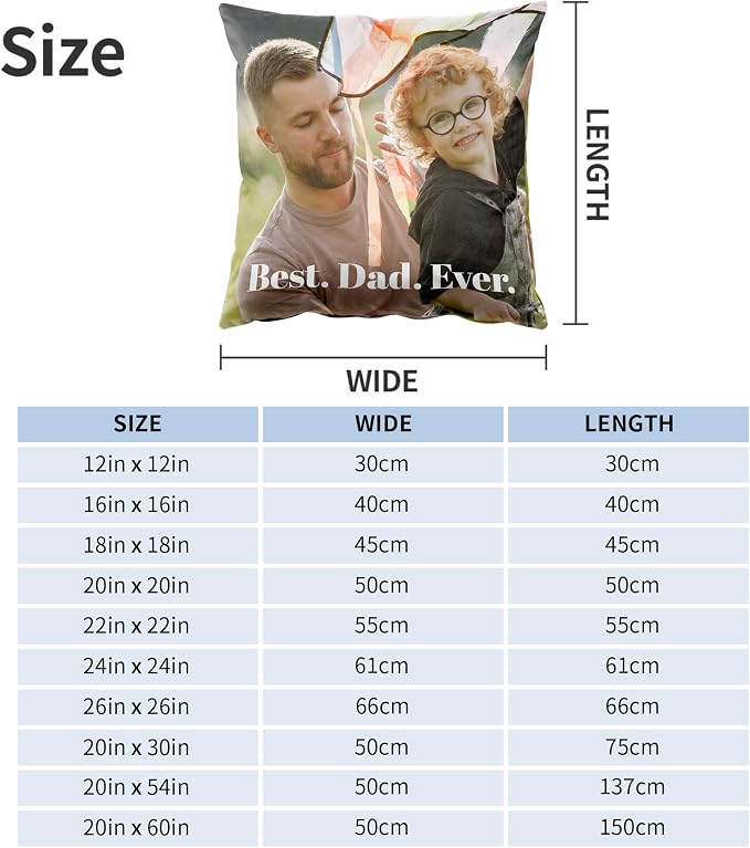 Easycosy Custom Pillow with Picture & Text, Two-Sides Velvet Customized Photo Pillowcase, 12"x12" Personalized Pillowcover with Photo, Custom Decor Love Gift for Dad(Optional Pillow Insert)