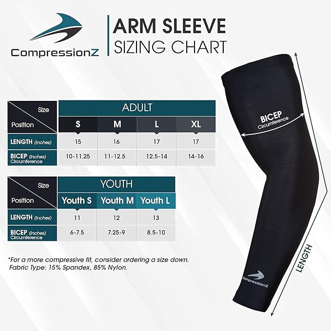 CompressionZ Compression Arm Sleeves for Men & Women| Cooling UV Sun Protection Elbow Pain Relief for All Sports and Recovery