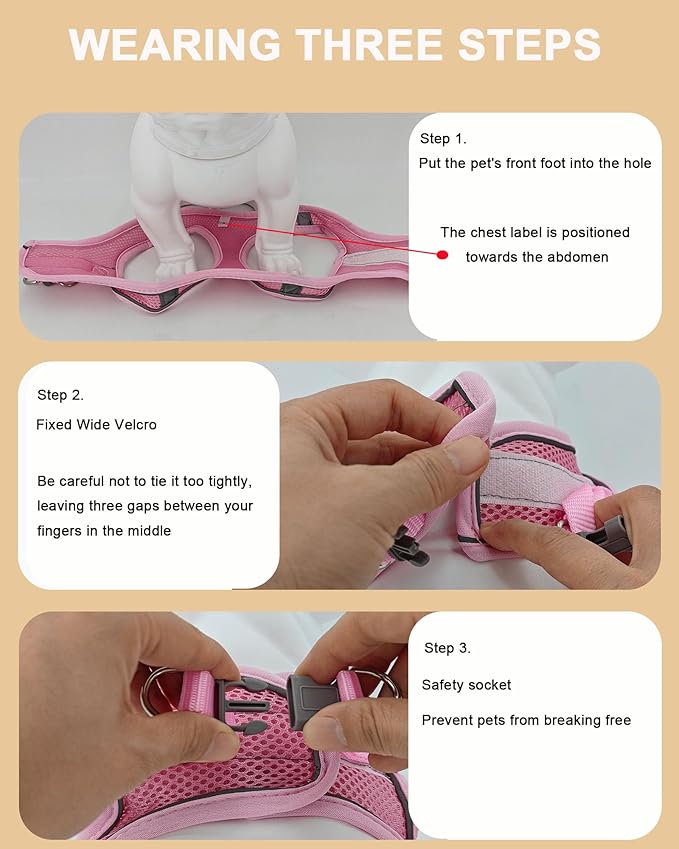 XXS Pink Soft Mesh Dog Harness and Leash Set,No Escape Puppy Harnesses for Training Walking, Reflective Adjustable Puppy Vest for Small Medium Dogs, Cats (Pink, XXS)