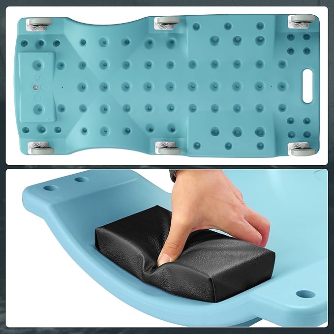 DNA MOTORING 40" L X 19" W Vehicle Repair Low Profile Plastic Rolling Garage Shop Creeper with Padded Headrest,Tool Trays & 6pcs Casters, Tiffany Blue, TOOLS-00217-TB