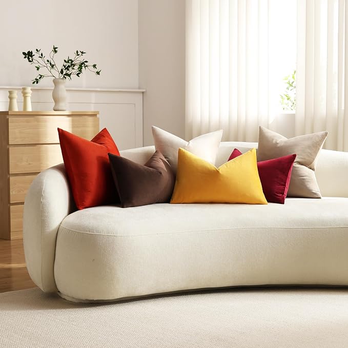 Throw Pillow Covers 22x22 Burnt Orange: Pack of 2 Cozy Soft Velvet Square Modern Luxury Decorative Throw Pillow Cases for Sofa Couch Living Room Bed Home Decor