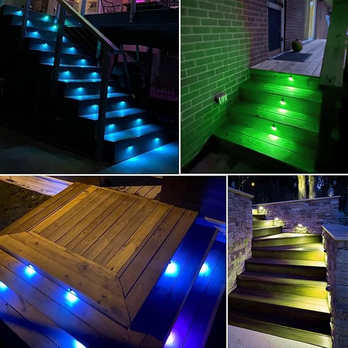 10PCS Low Voltage LED Deck Lighting Kit,0.2W-0.4W Low Voltage Multi-Color RGB Stainless Steel Waterproof Outdoor Landscape Garden Yard Patio Step Decoration Lamps LED In-ground Lights (RGB)