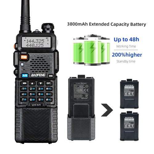 Baofeng UV-5R 8W Tidradio Wireless Programmer Baofeng Bluetooth Two Way Radio Battery and Earpiece for Hunting Survival Gear Battery and Earpiece for Hunting Survival Gear 3800mAh (2PC (Black)