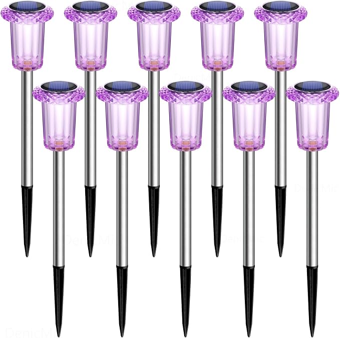 DenicMic Solar Halloween Lights Outdoor Waterproof 10 Pack Halloween Decor | Stake Lights for Yard Pathway Garden Walkway Driveway Patio Lawn, Auto On/Off Purple LED Halloween Decorations Outdoor