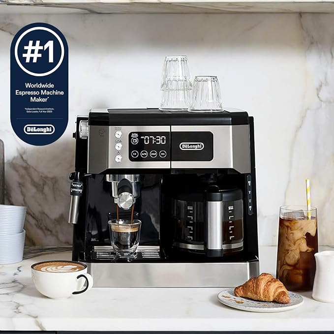 De'Longhi All-in-One Espresso & Coffee Maker, 10-Cup Pot, Milk Frother | #1 Worldwide Espresso Machine Maker, Dual Heating System, Milk Frother, 15-Bar Pressure