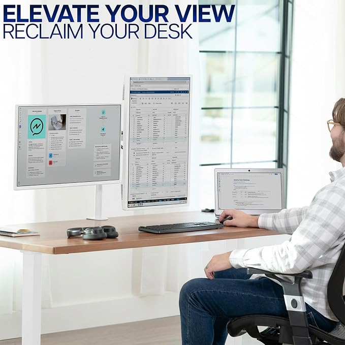 VIVO Dual Monitor Desk Mount for 13 to 30 inch Screens, STAND-V002W | White, Articulating, Adjustable Monitor Arm, Grommet or C-Clamp Mounting, Computer Stand for 2 Monitors, Holds 22 lbs Each