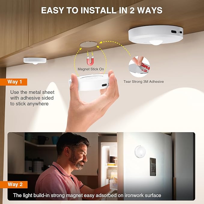 Puck Lights with Remote Control Rechargeable,Wireless Under Cabinet Lighting,2000mAh Battery Operated Tap Push Touch Light,Stick On Lights for Counter,Shelf,Bookcase (White, 5 Pcs)