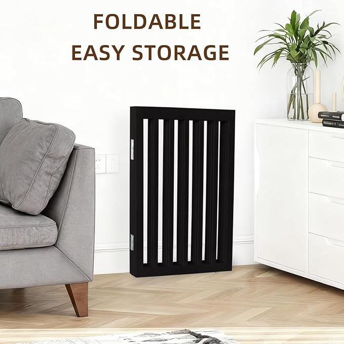 ZJSF Freestanding Indoor Dog Gate for House Foldable Wood Black Puppy Gate for Doorways Pet Gate for Stairs Extra Wide Pet Fence 32" Height 6 Panels