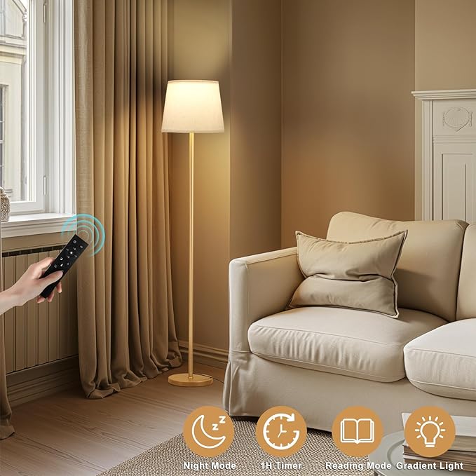 【Upgraded Floor Lamps for Living Room, Modern Floor Lamp with Remote Control, Dimmable Colors Temperature Standing Lamp Foot Switch, 9W Bulb Tall Lamps for Bedroom Office Kid Room - Gold