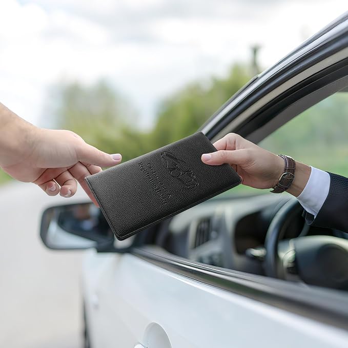 JUSTTOP 2Pack Car Registration and Insurance Holder,Car Document Holder for Cards License with Magnetic Shut,Vehicle Glove Box Car Organizer for Documents, Cards, License(Embossed leather Black)