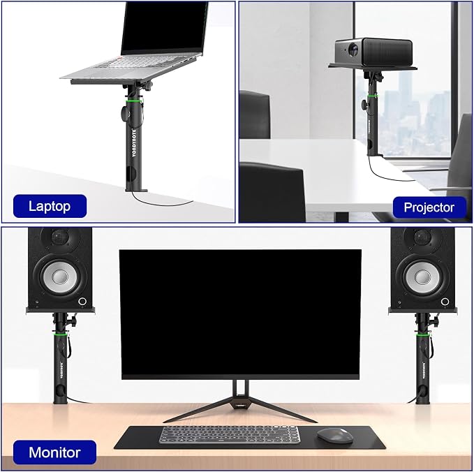 Vondynote Pair of Desktop Clamp Speaker Stands 12°Tilt, Cable Management | Heavy Duty Studio Monitor Stands, 12°Tilt, 13"-16.8" Height Adjustable, Cable Management