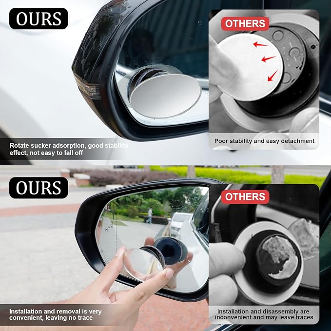 LivTee Blind Spot Car Mirror, Oval HD Glass Frameless Convex Side Mirror Blindspot, Reusable 360�� Wide Angle Rear View Car Mirrors with Powerful Adjustable Suction Cup - Exterior Mirrors