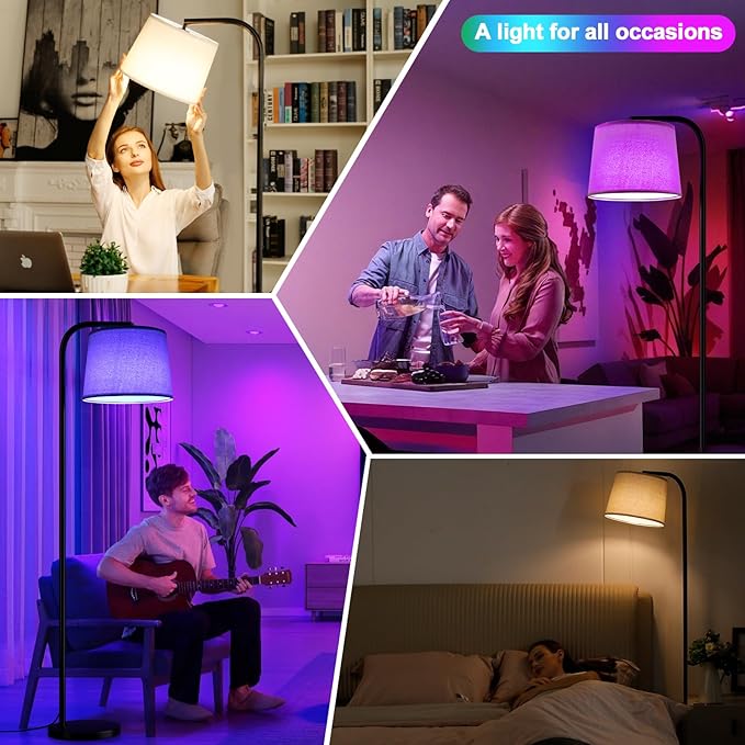 Ambimall RGB Floor Lamp - Remote Control, 8 Colors and 3000K-6500K Color Temperature, Fully Dimmable, Standing Lamp for Living Room with Rotating Head, Tall Lamp for Bedroom (RGB-Black and Beige)