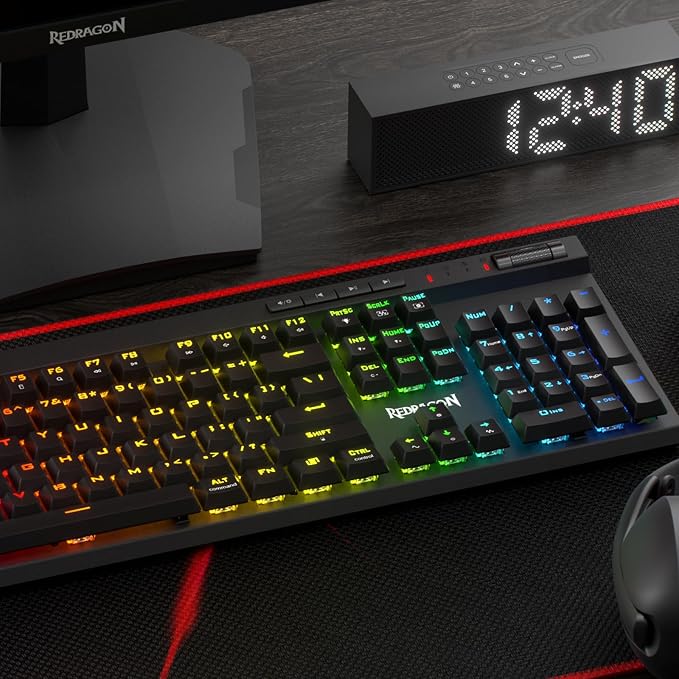 Redragon K580 PRO Wireless RGB Gaming Keyboard, Macro G Keys & Media Wheel | 0 Delay Tri-Mode, 5 On-Board Combo Keys, Ready for MMO & MOBA Play, 0-Delay Tri-Mode for Multiple Devices, Swap-Ready Socket