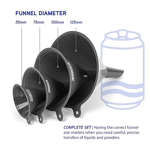 4pc Funnel Nesting Set and Funnel Pitcher 1 Liter (Set of 2) | Multipurpose Funnels in BPA Free Plastic for Cooking, Car Oil, Gardening, and More