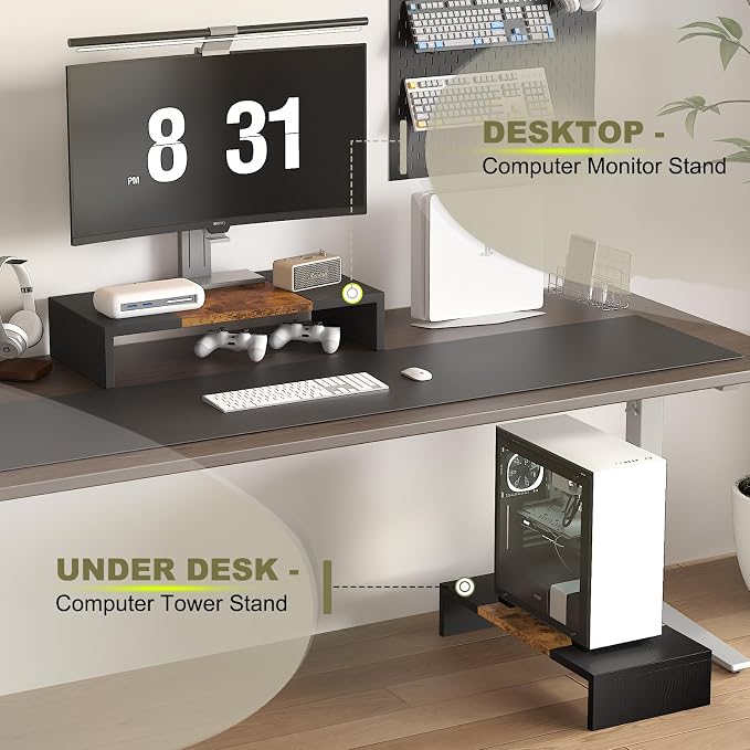 TEAMIX 20 inch Monitor Riser, Sturdy Wood Desktop Riser for TV/PC/Laptop/Printer, TV Riser Stand Computer Shelf with Storage for Home Office