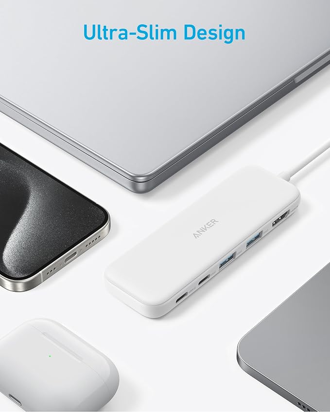 Anker USB C Hub, 5-in-1 USBC to HDMI Splitter with 4K Display | 85W Max PD, 1 Powered USB-C 5Gbps & 2 Powered USB-A 3.0 5Gbps Data Ports, for MacBook Pro, MacBook Air, Dell and More (White)