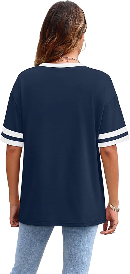 WIHOLL Womens T Shirts Loose Fit Short Sleeve Tees Crew Neck Color Block Summer Tops 2026 Fashion
