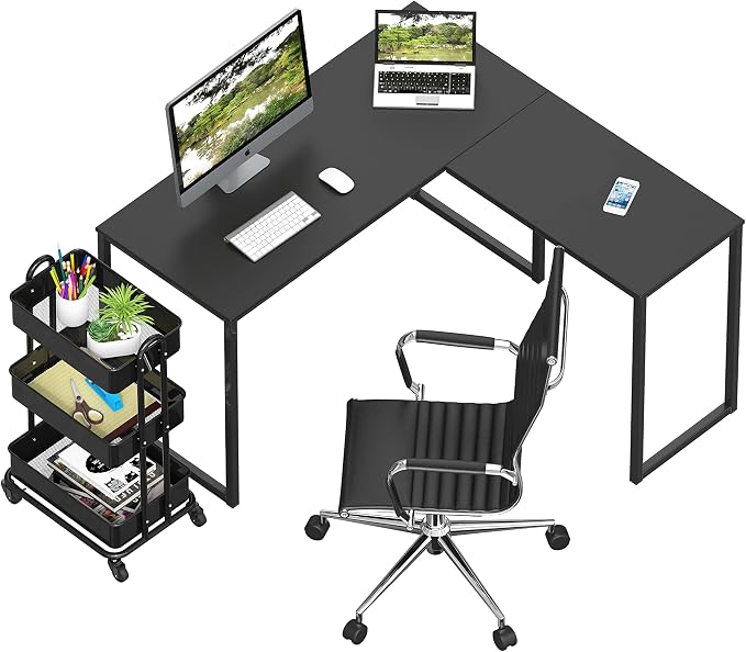 SHW Mission 48 x 48 L-Shape Home Office Computer Desk, Black | Reversible Desktop Design