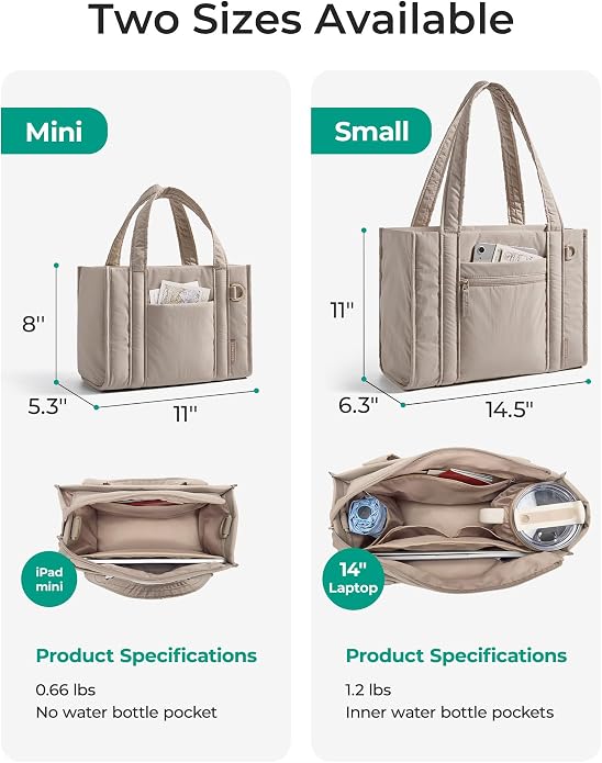 BAGSMART Boxy Tote Bag for Women, Crossbody Work Bag with Zipper | 3 Sizes Small Mini Tote Bag, Inner Tumbler Pocket Crush Bow Should Bag for Travel Work College