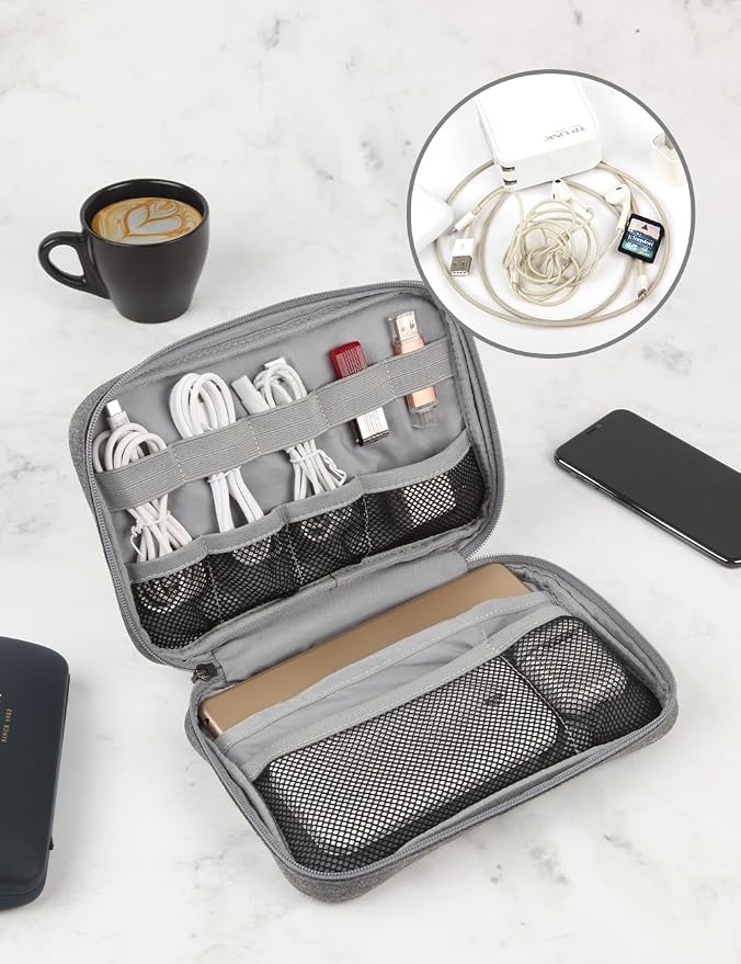 GOX Cable Organizer Pouch ��� Case for Chargers and Cords, Cord Organizer Travel Black, Small Cable Organizer Bag for Earbuds & Tech Accessories(Grey-Large)