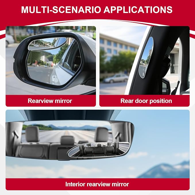 LivTee Long Blind Spot Mirror, Strip HD Glass Frameless Convex Rear View Mirrors Exterior Accessories with Wide Angle Adjustable Stick for Car SUV and Trucks, Pack of 2