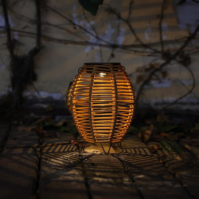 Outdoor Rattan Lanterns, Decorative Hanging Lights for Patio Garden Backyard (Two Pack)(Style 3)