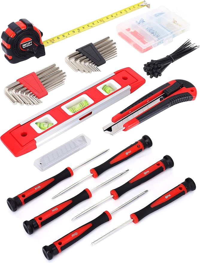 FASTPRO 236-Piece Home Repairing Tool Set, Mechanics Hand Tool Kit with 12-Inch Wide Mouth Open Storage Bag, Household Tool Set for DIY, Home Maintenance, Red