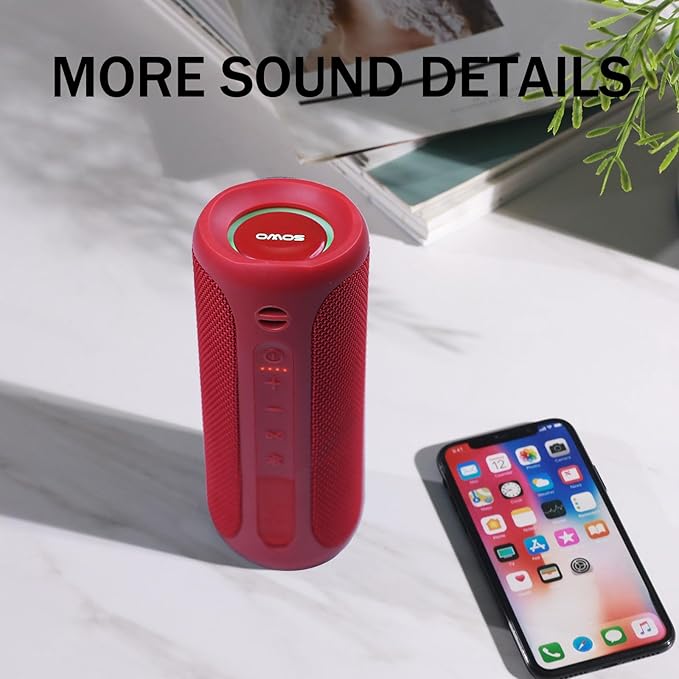 SOWO Portable Bluetooth Speaker, Waterproof IPX7, 25W Loud Wirelss Speaker with Big Audio and Punchy Bass, Outdoor Bluetooth for Party, Beach, Travel, Girls Gifts - Red