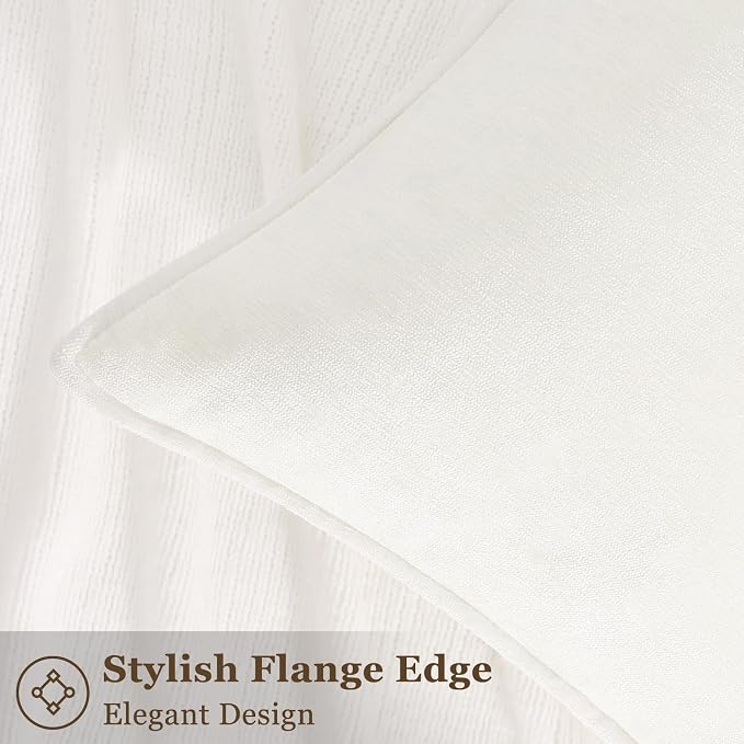 decorUhome Chenille Cream White Velvet Throw Pillow Covers 12x20 Set of 2 | Fall Soft Lumbar Couch Decorative Modern Farmhouse Pillow Cases with Elegant Design for Sofa Bed Living Room Home Decor