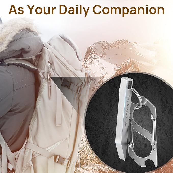 EDC Pry Bar with Carabiner, Heavy Duty Keychain Prybar Tool, Mini Stainless Steel Multi Tool, Everyday Carry for Men Women, Minimalist Tool for Opening Boxes, Turning Screws