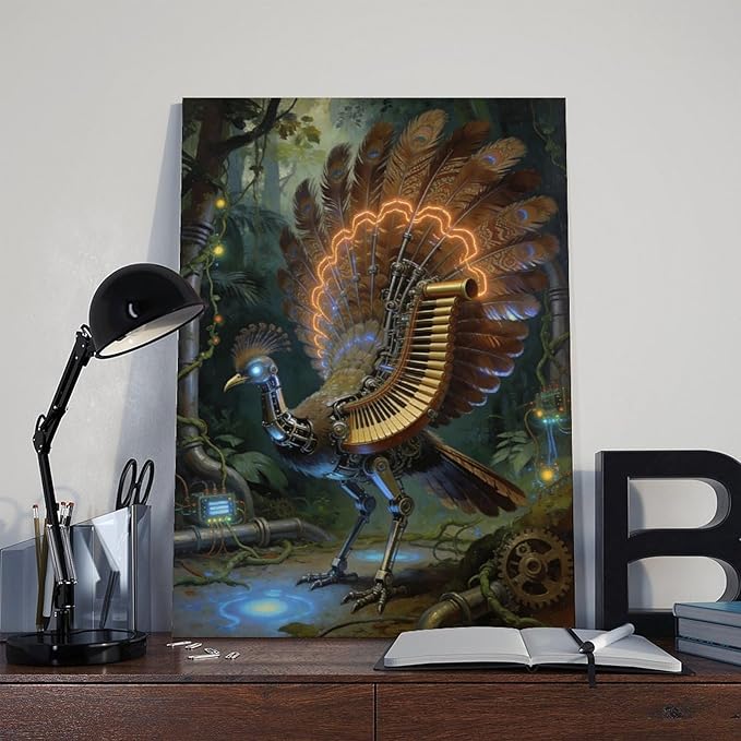 Framed Mechanical Fantasy Wall Art for Living Room TV Wall Vintage Steampunk Aesthetic Home Decor 12x18inch(30x45cm)