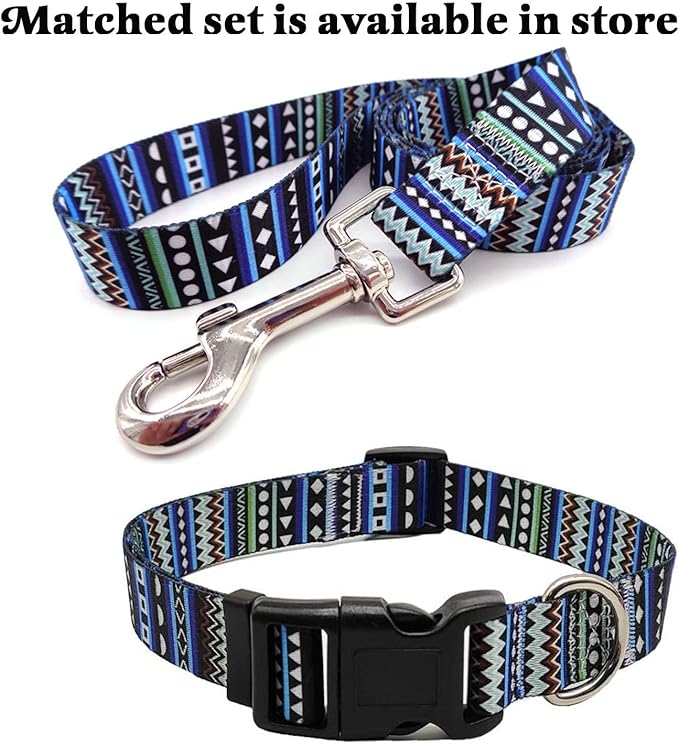 Dog Collar with Bohemia Floral Tribal Geometric Patterns - Soft Ethnic Style Collar Adjustable for Small Medium Large Dogs(Bohemian Blue,L)