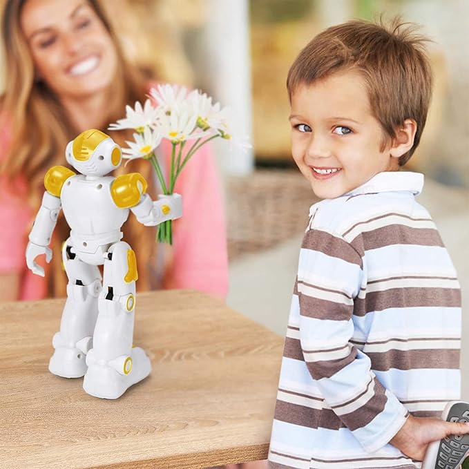 KingsDragon RC Robot Toys for Kids, Gesture & Sensing Programmable Remote Control Smart Robot for Age 3 4 5 6 7 8 Year Old Boys Girls Birthday Gift Present,Yellow