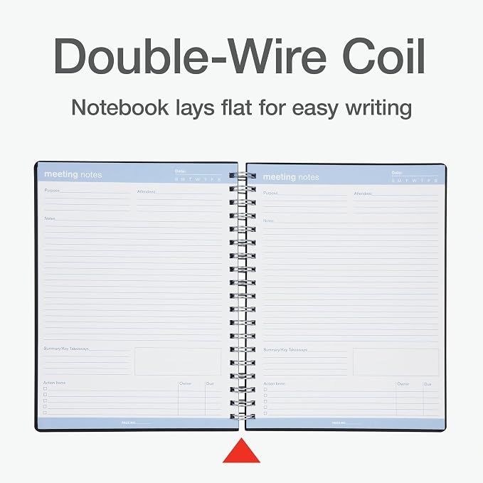Oxford Meeting Notebook, Undated, Customizable Work Notes, Spiral Bound, Black Cover, Heavyweight 32 lb. White Paper, 7.5" x 10", 160 Pages (63830) (Pack of 12)
