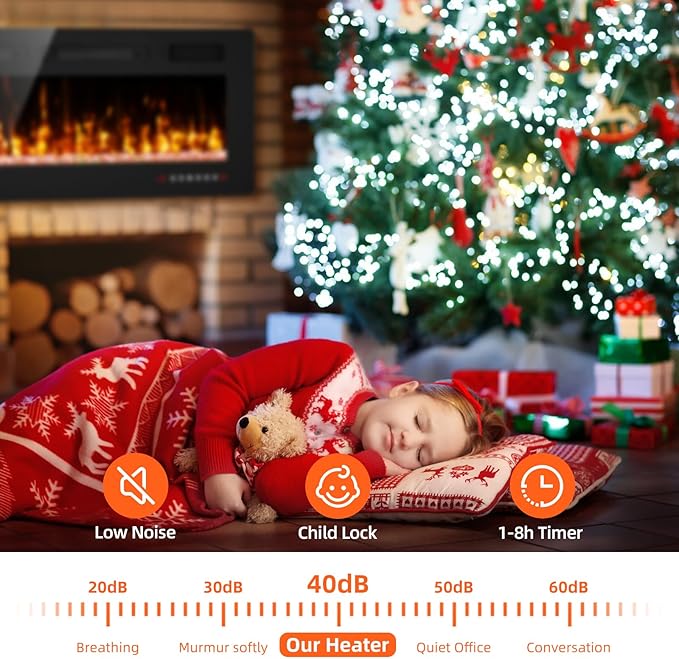 50” Electric Fireplace Recessed and Wall Mounted Fire Places with Remote Control, Touch Screen