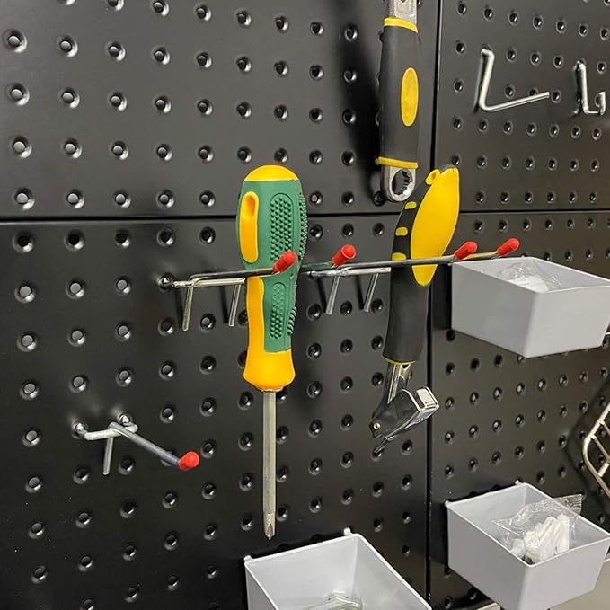 Wallmaster Pegboard Organizer Garage Storage - 48pcs Pegboard Hooks Set, Pegboard Tool Organizer with 48x24 Inch Steel Peg Board & 4 Storage Bins (Black)