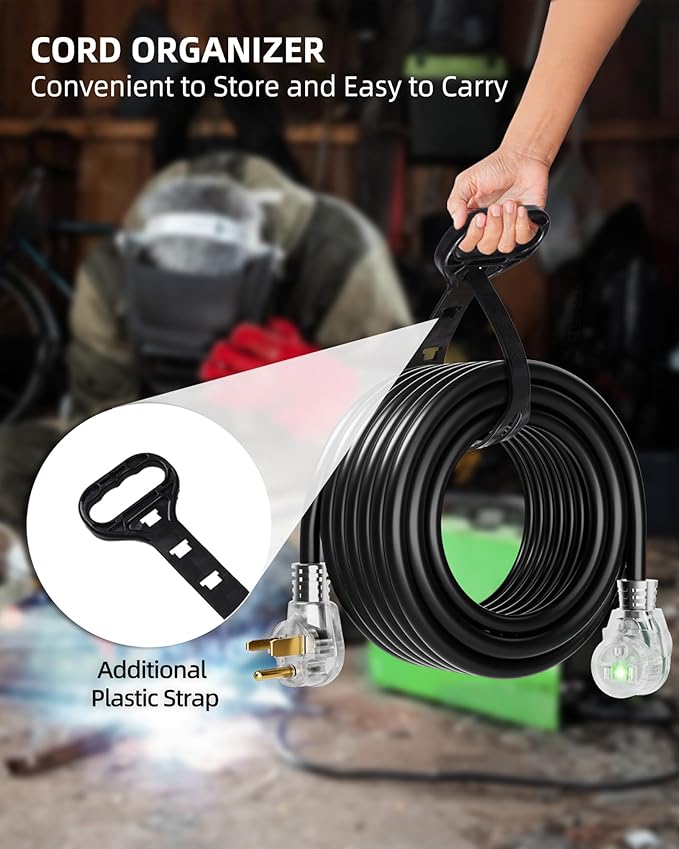 50ft 250V Welder Extension Cord, 10 Gauge Heavy Duty Outdoor Welding Cord with LED Indicator, NEMA 6-50P to 6-50R, 30 Amp 3 Prong Power Extension for Welding Machines, 10 AWG SJTW, Black