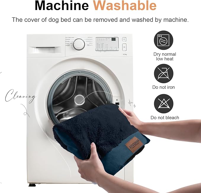 Small Dog Bed Orthopedic Washable: Beds Bolster Small Sized Dogs Cats Bed Egg Crate Foam Couch Sofa Waterproof with Removable Cover - Navy Blue