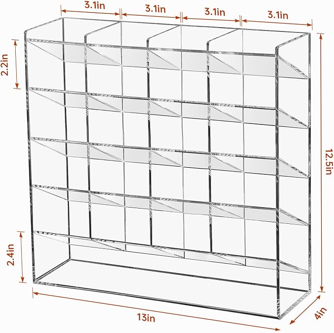 BEYGORM Acrylic Vertical Marker Organizer for 250 Markers, Desk Orgaizer | 21 Compartments Clear Angled Pen & Pencil Holder, Large Stationery & Art Supply Storage for School (13 x 12.5 x 4 Inch)