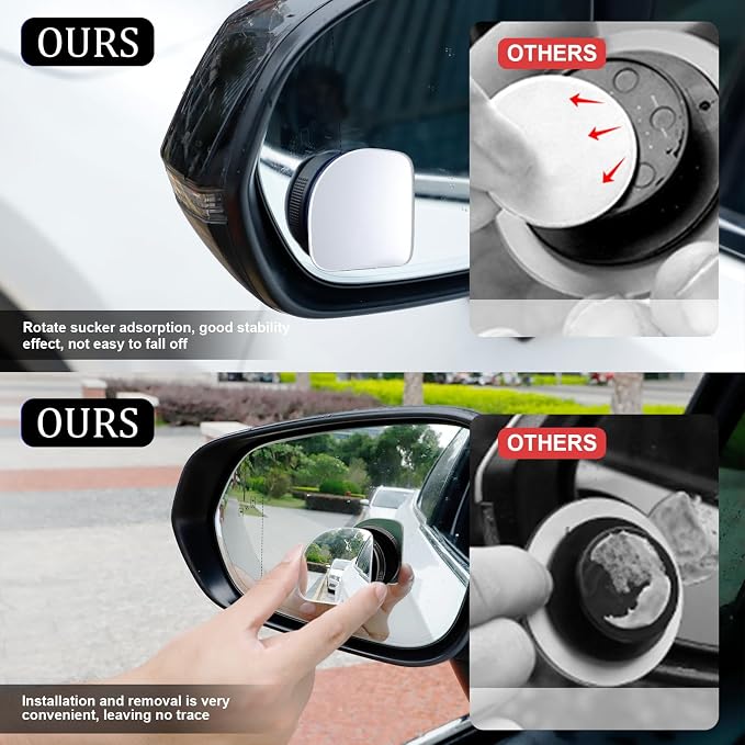 LivTee Blind Spot Car Mirror, Fan HD Glass Frameless Convex Side Mirror Blindspot, Reusable 360�� Wide Angle Rear View Car Mirrors with Powerful Adjustable Suction Cup - Exterior Mirrors