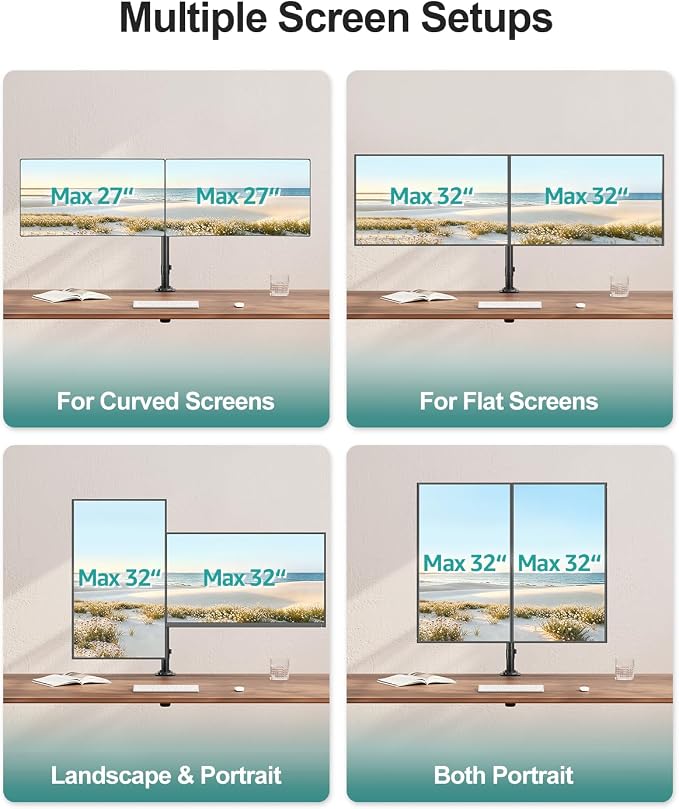 MOUNT PRO Dual Monitor Mount Fits 13-32 Inch/17.6lbs LCD Screen, Computer Monitor Desk Mount, Articulating Monitor Arm, Height Adjustable Display Stand for 2 Monitors, VESA Mount 75x75/100x100mm