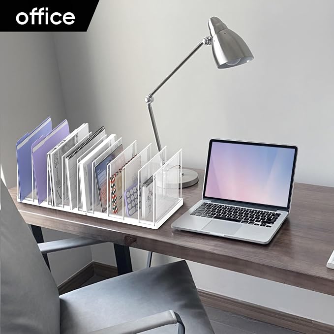 9-Section Desk File Organizer, Vertical File Holder, Mesh Desktop File Folder Metal File Organizer Stand for Office Home Classroom, White